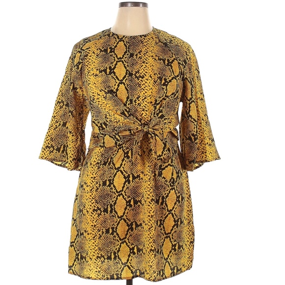 CUTE animal PRINT Yellow Dress With Bow - Picture 1 of 2